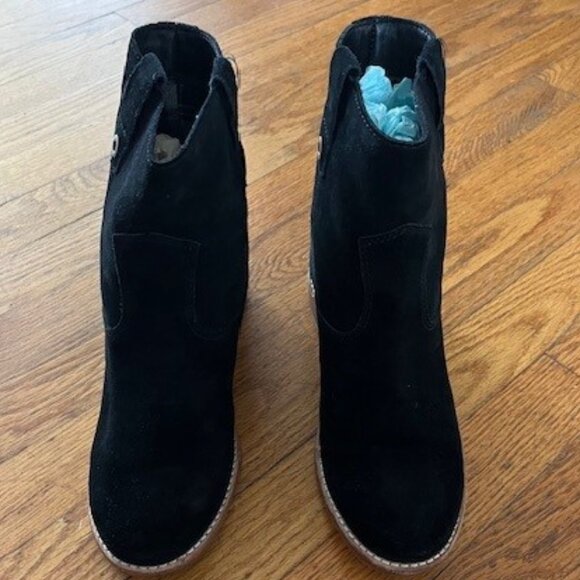 Cole Haan Zillie Black Western Suede Booties Stacked Block Heel Women’s Size 7.5 - Picture 3 of 13